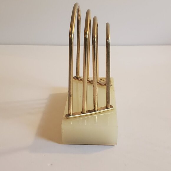 Vintage Gold Brass Onyx Napkin Holder Letter Desk Decor Marble Base Organizer - Picture 5 of 6